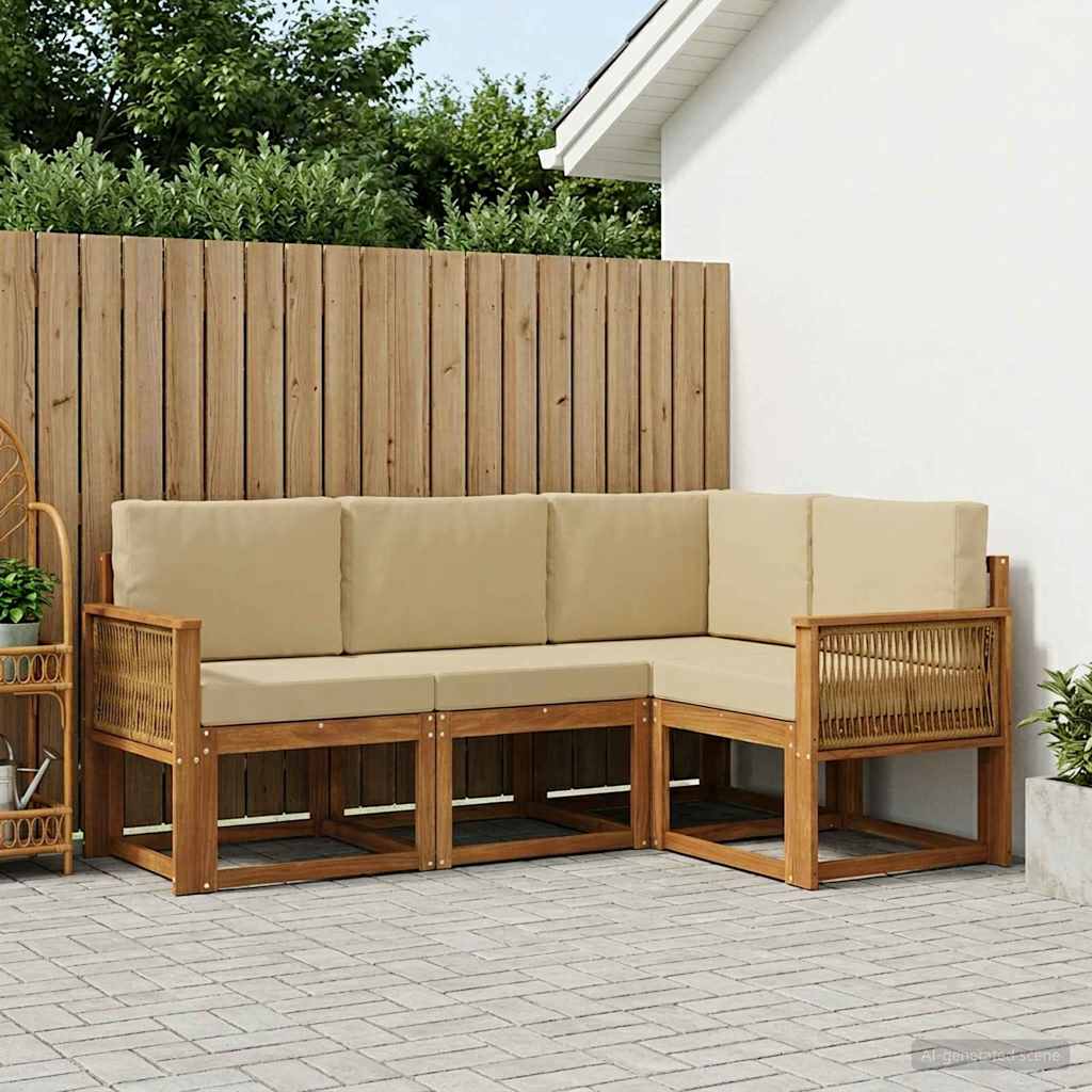 Buiten bankenset met kussen 4 pcs Natuurlijk en Beige Polyester is nu te koop bij PeponiXL, paradijselijk wonen!