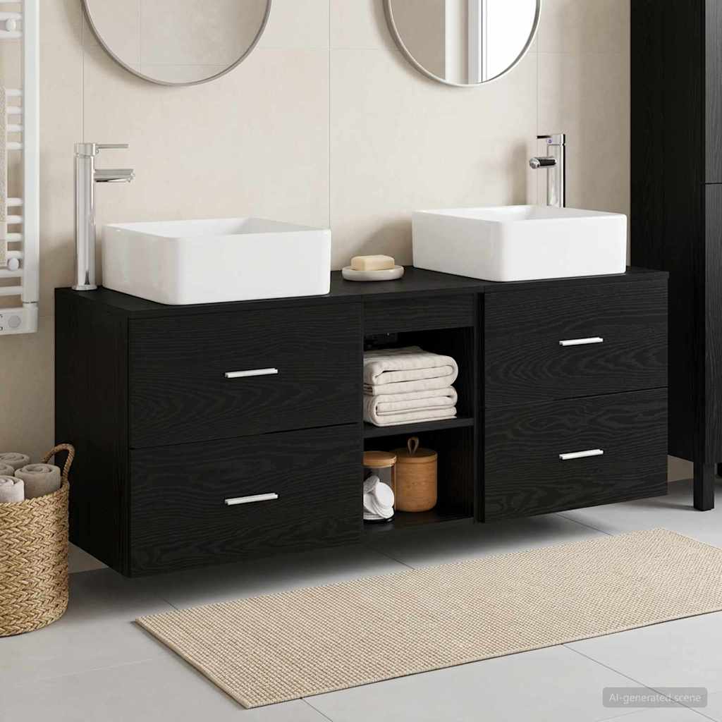 Badkamerkastenset 3 st Zwart eiken 49,5 x 41 x 63 cm is nu te koop bij PeponiXL, paradijselijk wonen!