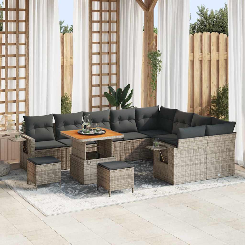 Tuinbankenset met kussen 12 pcs Grijs poly rattan is nu te koop bij PeponiXL, paradijselijk wonen!
