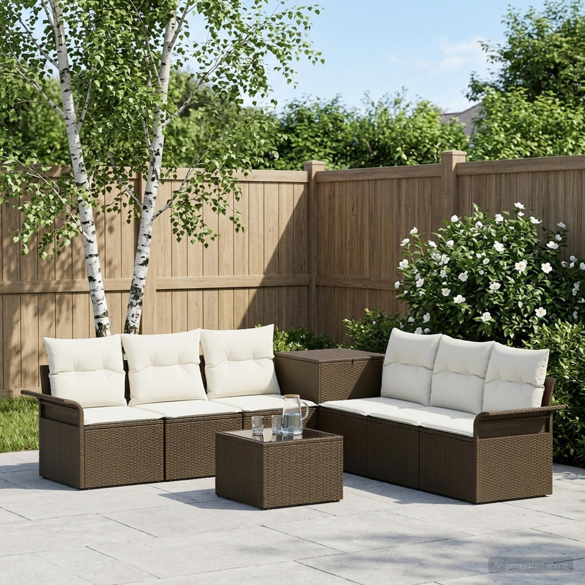 Bankstel 8 st Bruin en Crème Wit Poly Rattan en Staal is nu te koop bij PeponiXL, paradijselijk wonen!