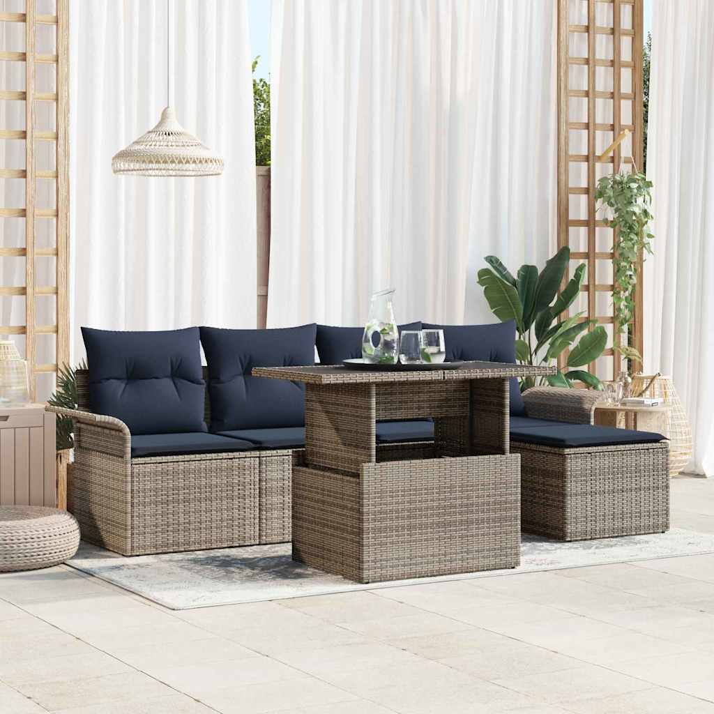 Tuin Sofa Set met kussen met opslag 6 pcs Grijs Poly riet is nu te koop bij PeponiXL, paradijselijk wonen!