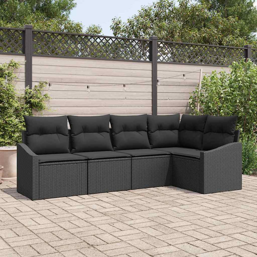 Bankstel met kussen 5 pcs Zwart poly rattan is nu te koop bij PeponiXL, paradijselijk wonen!