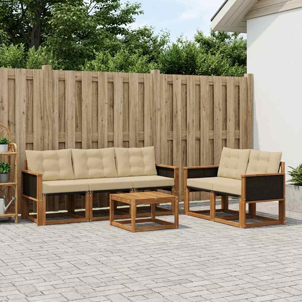 Buiten bankenset met kussen 6 pcs Natuurlijk en Beige is nu te koop bij PeponiXL, paradijselijk wonen!