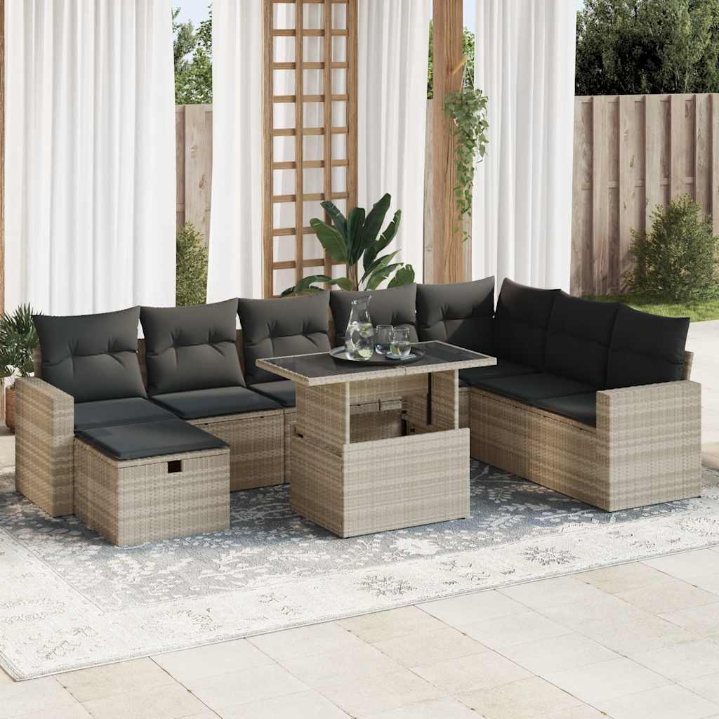 9-delige Loungeset met kussens poly rattan lichtgrijs is nu te koop bij PeponiXL, paradijselijk wonen!