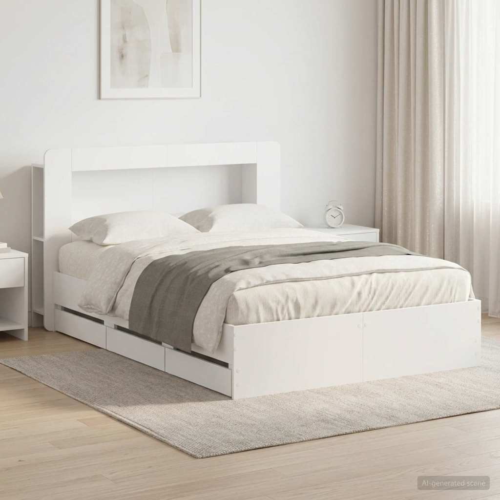 Bedframe met opslag Wit 150 x 200 cm Bewerkt hout is nu te koop bij PeponiXL, paradijselijk wonen!