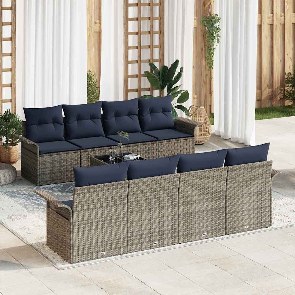 Tuin Sofa Set met kussen 9 pcs Grijs poly rattan is nu te koop bij PeponiXL, paradijselijk wonen!