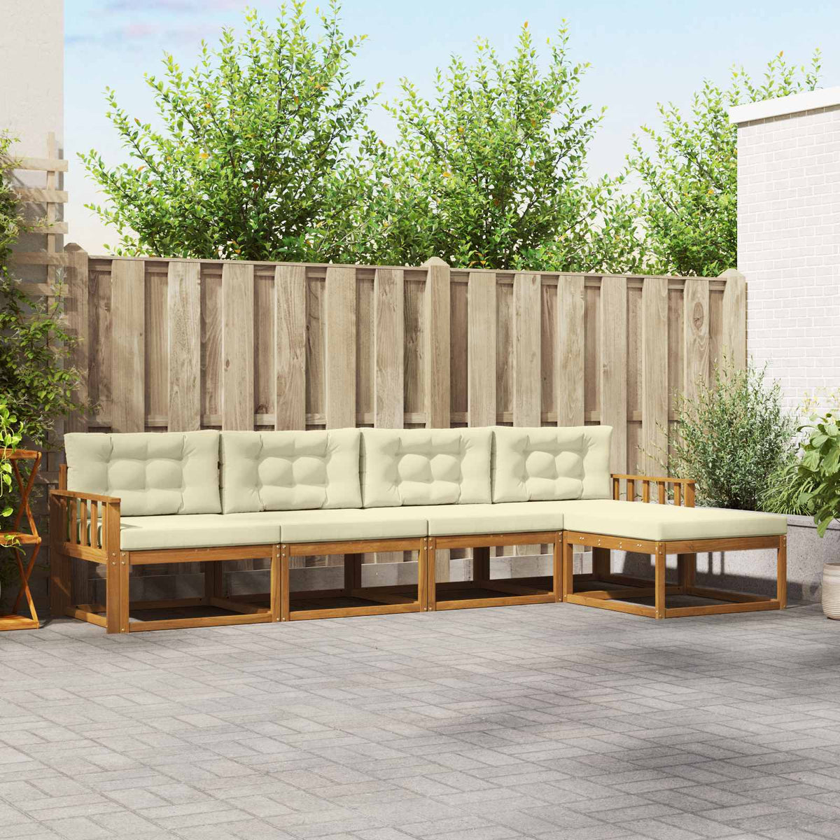 Buiten bankenset met kussen 5 pcs Natuurlijk en Crème is nu te koop bij PeponiXL, paradijselijk wonen!