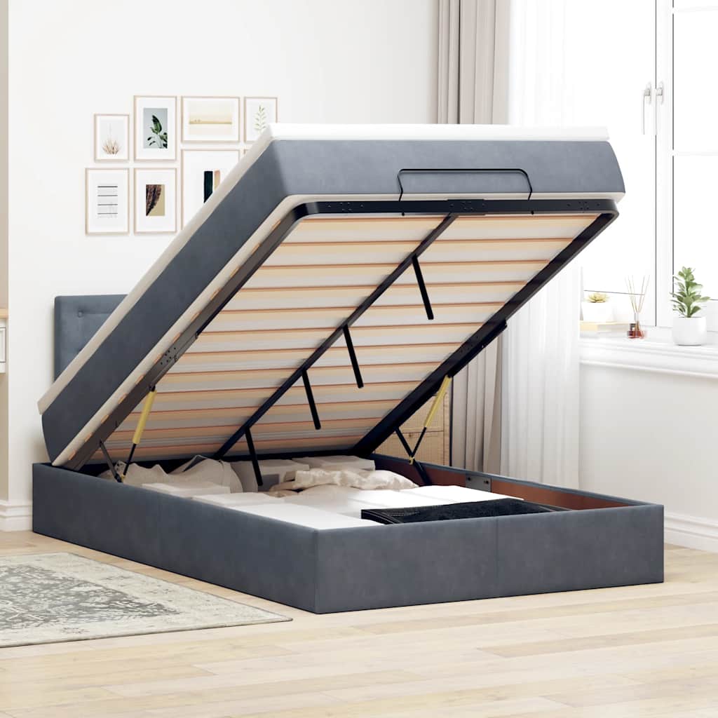 Ottoman bed met matras en LED's 120x200cm fluweel donkergrijs is nu te koop bij PeponiXL, paradijselijk wonen!
