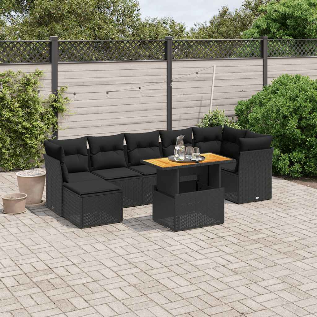8-delige Loungeset met kussens poly rattan zwart is nu te koop bij PeponiXL, paradijselijk wonen!