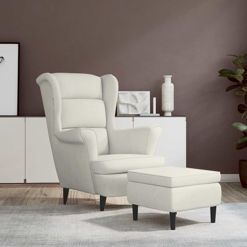 Fauteuil met voetenbank fluweel crèmekleurig is nu te koop bij PeponiXL, paradijselijk wonen!