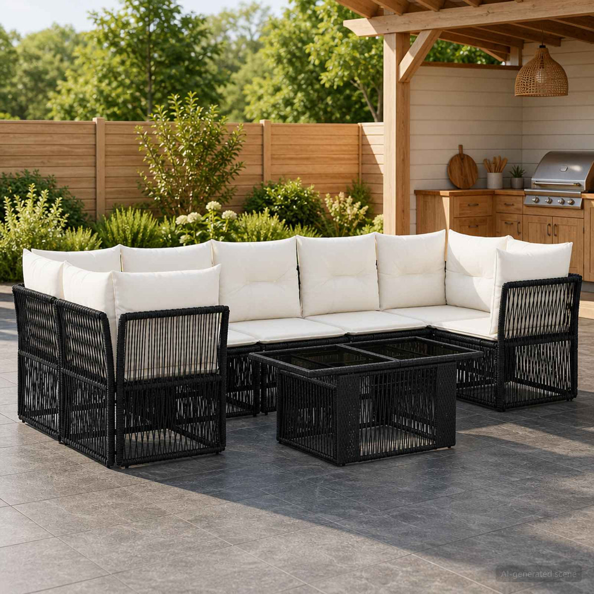 Tuinbankenset 8 st Zwart poly rattan is nu te koop bij PeponiXL, paradijselijk wonen!