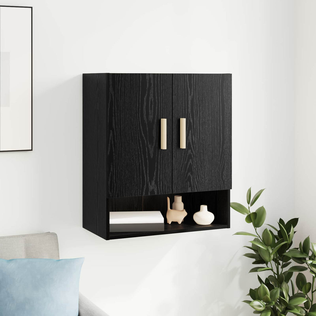Wandkast Zwart Eiken 60 x 31 x 70 cm Bewerkt hout is nu te koop bij PeponiXL, paradijselijk wonen!