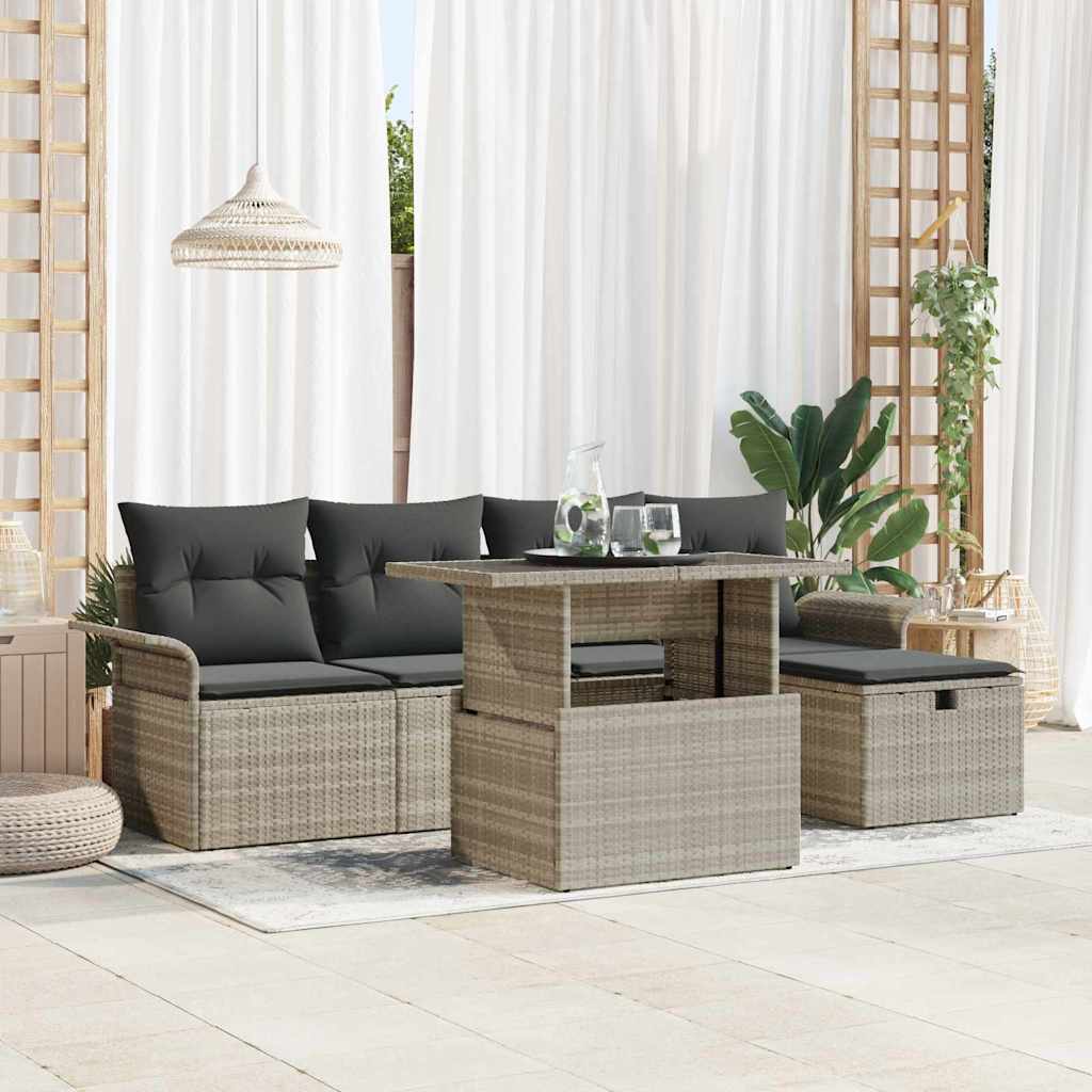 Tuin Sofa Set 6 st Lichtgrijs poly rattan is nu te koop bij PeponiXL, paradijselijk wonen!