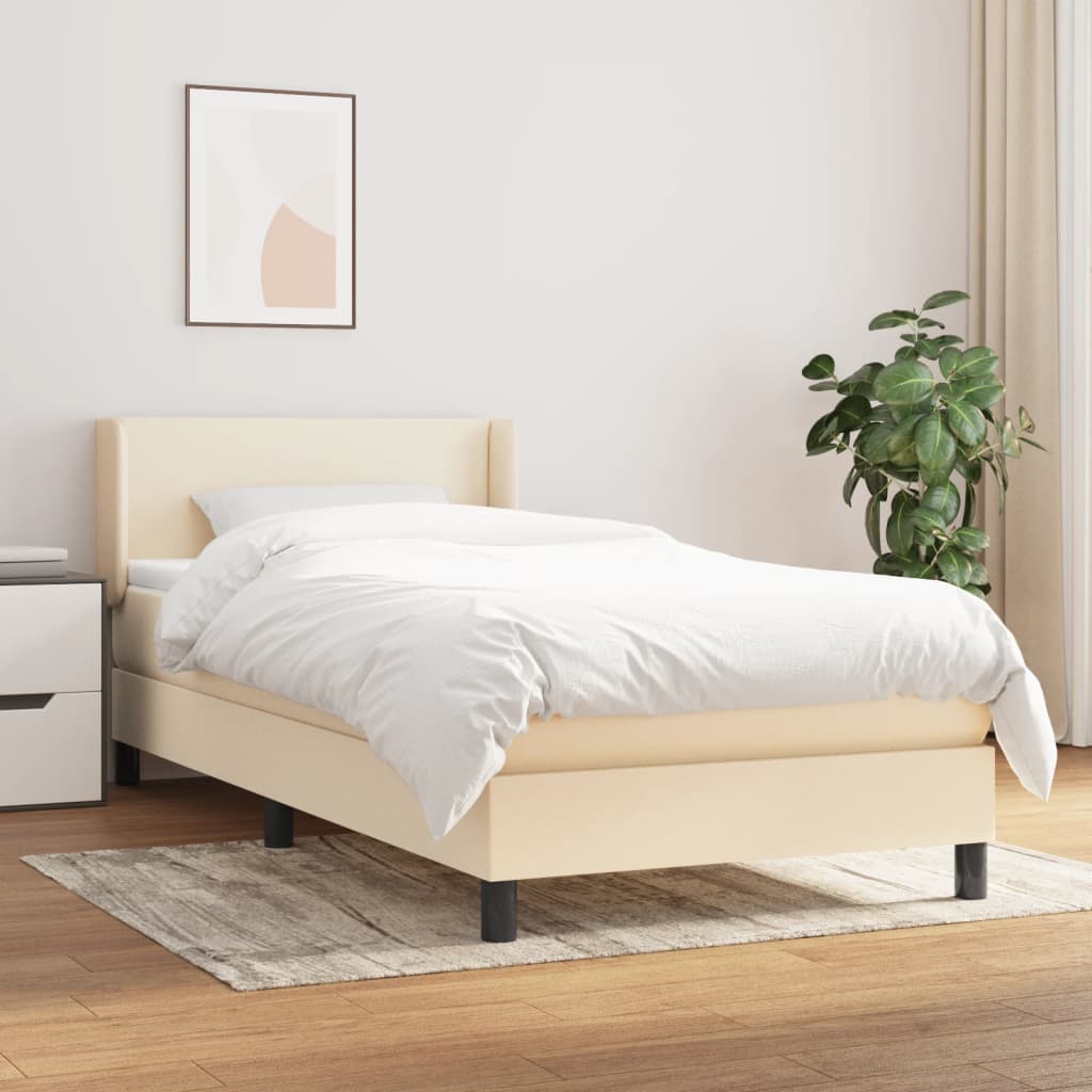 Boxspring met matras stof crèmekleurig 90x200 cm is nu te koop bij PeponiXL, paradijselijk wonen!