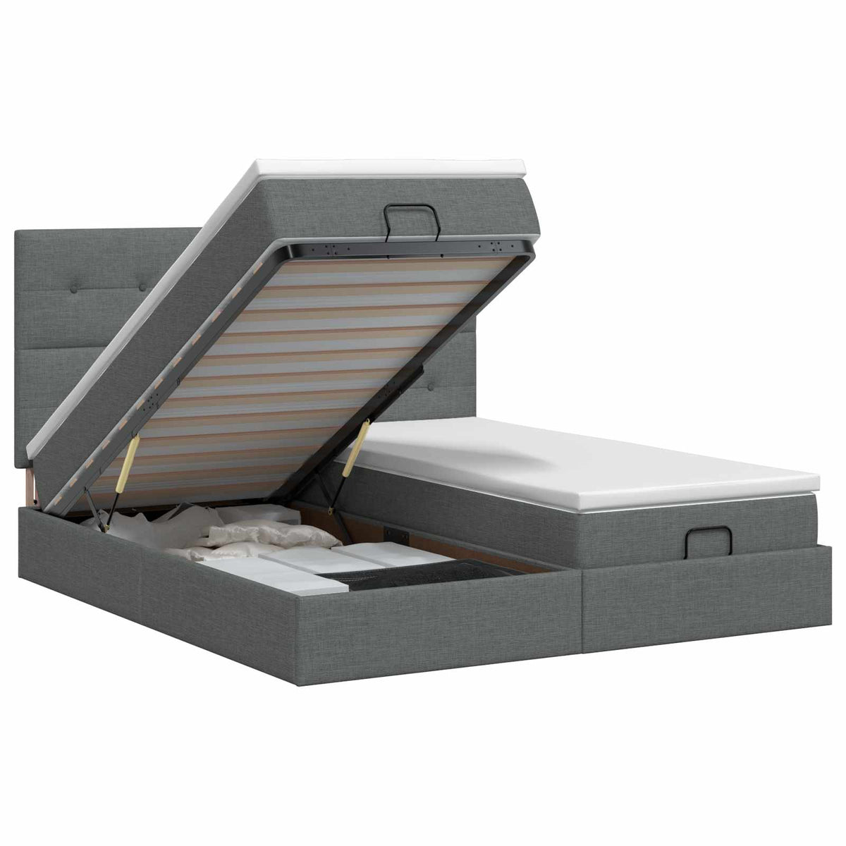 Ottoman bed met matras met hoofdeinde 2 st Donkergrijs Stof is nu te koop bij PeponiXL, paradijselijk wonen!