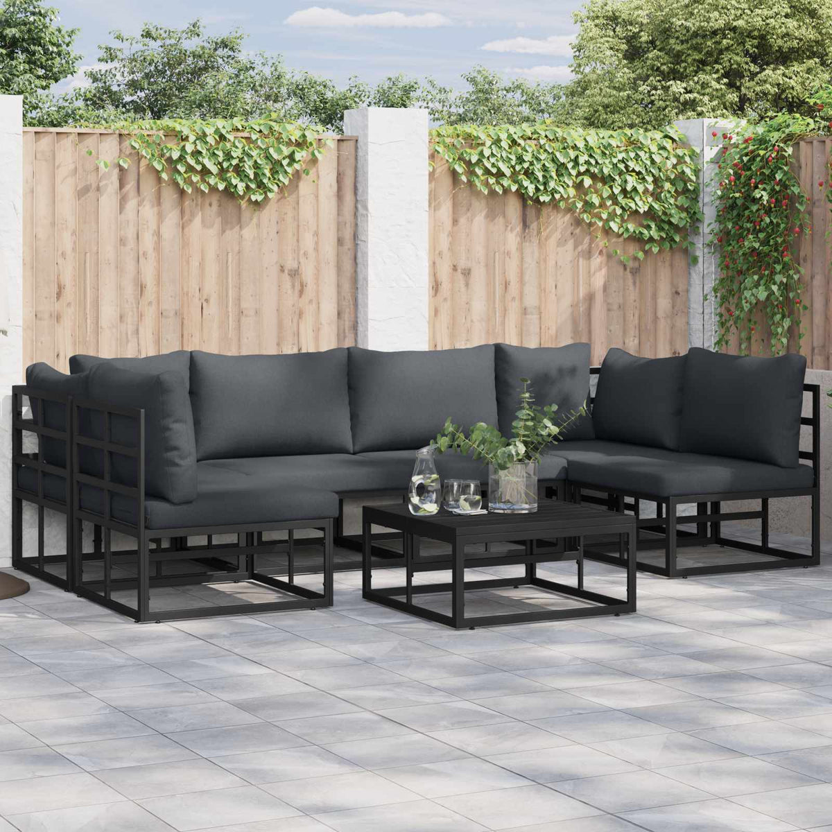 Tuinbankenset met kussen 6 pcs Zwart Aluminium is nu te koop bij PeponiXL, paradijselijk wonen!