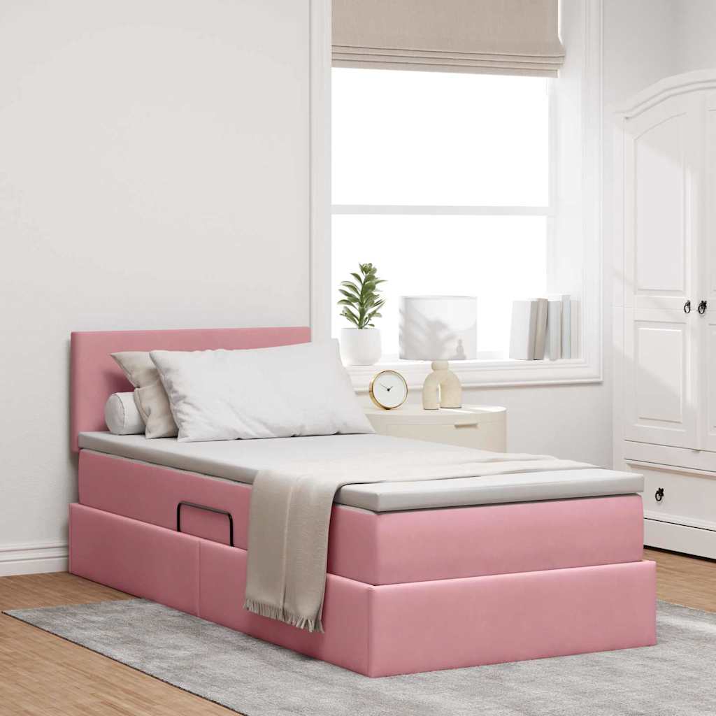 Opslag bed met matras met hoofdeinde Roze 100 x 200 cm Fluweel is nu te koop bij PeponiXL, paradijselijk wonen!
