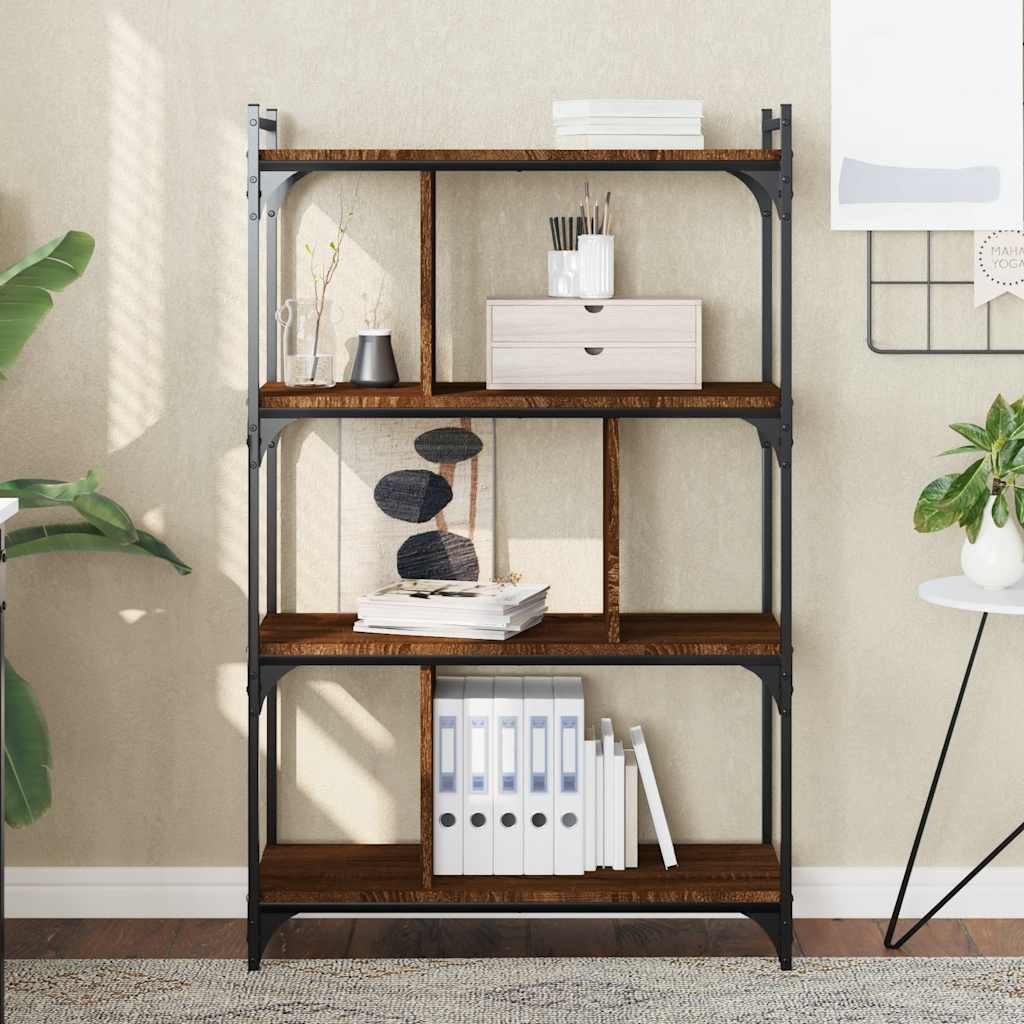 Boekenkast 4-laags 76x32x123 cm bewerkt hout bruin eikenkleur is nu te koop bij PeponiXL, paradijselijk wonen!