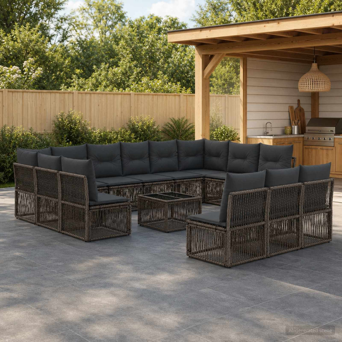 Tuinbankenset 14 pcs Grijs poly rattan is nu te koop bij PeponiXL, paradijselijk wonen!