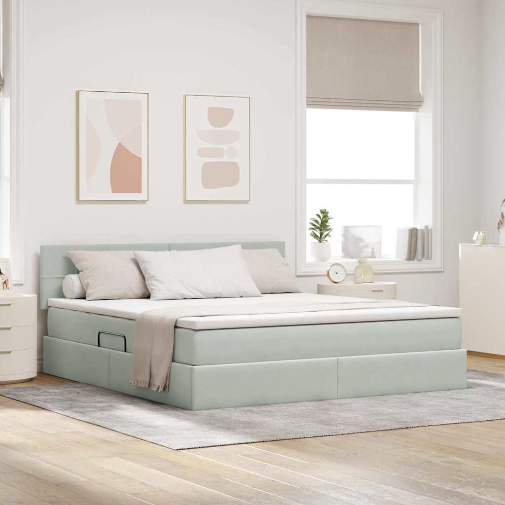 Opslag bed met matras Lichtgrijs 160 x 200 cm Fluweel is nu te koop bij PeponiXL, paradijselijk wonen!
