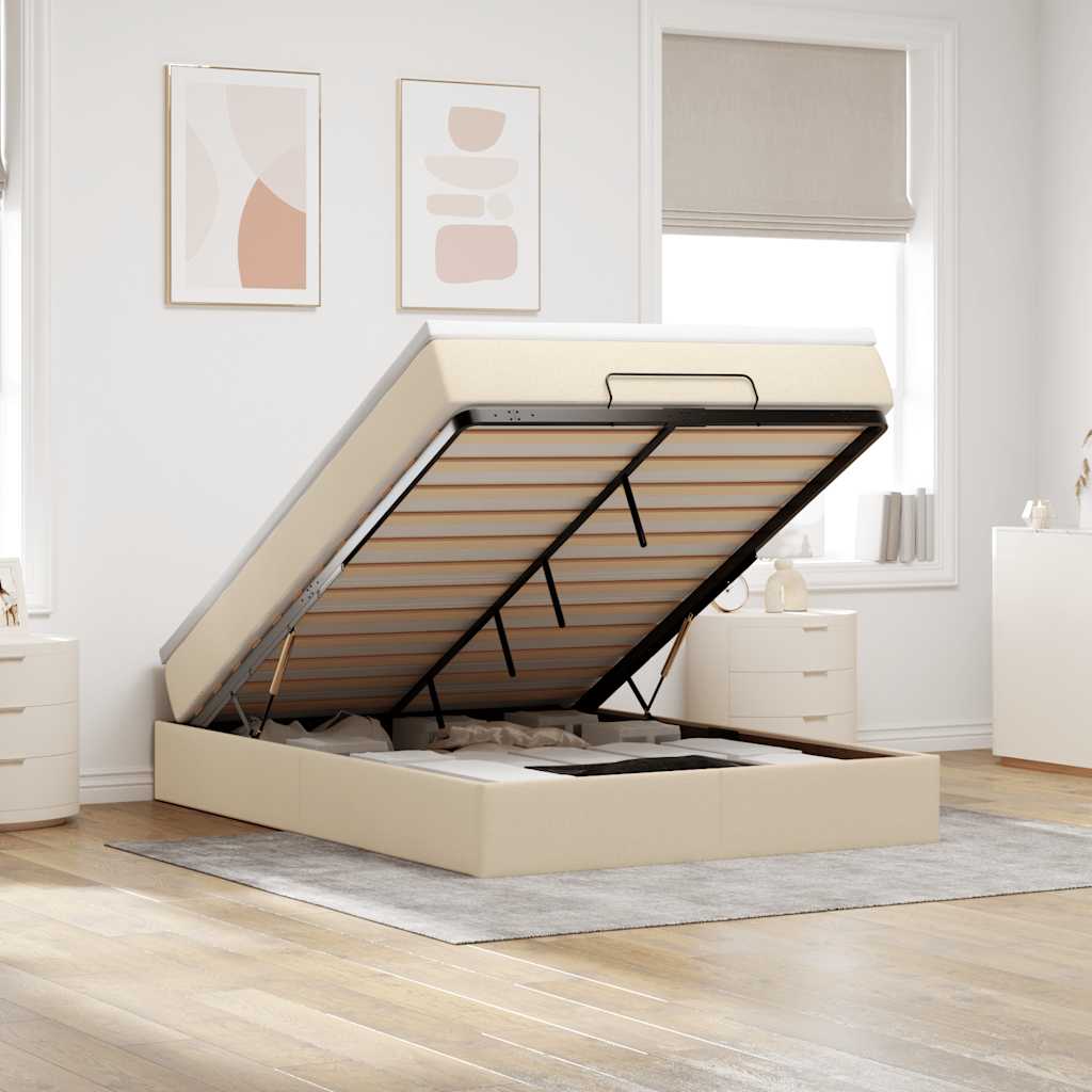 Ottoman bed met matras 140x190cm stof crèmekleurig is nu te koop bij PeponiXL, paradijselijk wonen!