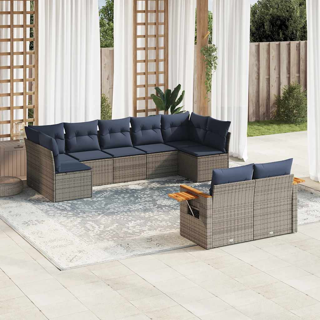 9-delige Loungeset met kussens poly rattan grijs is nu te koop bij PeponiXL, paradijselijk wonen!