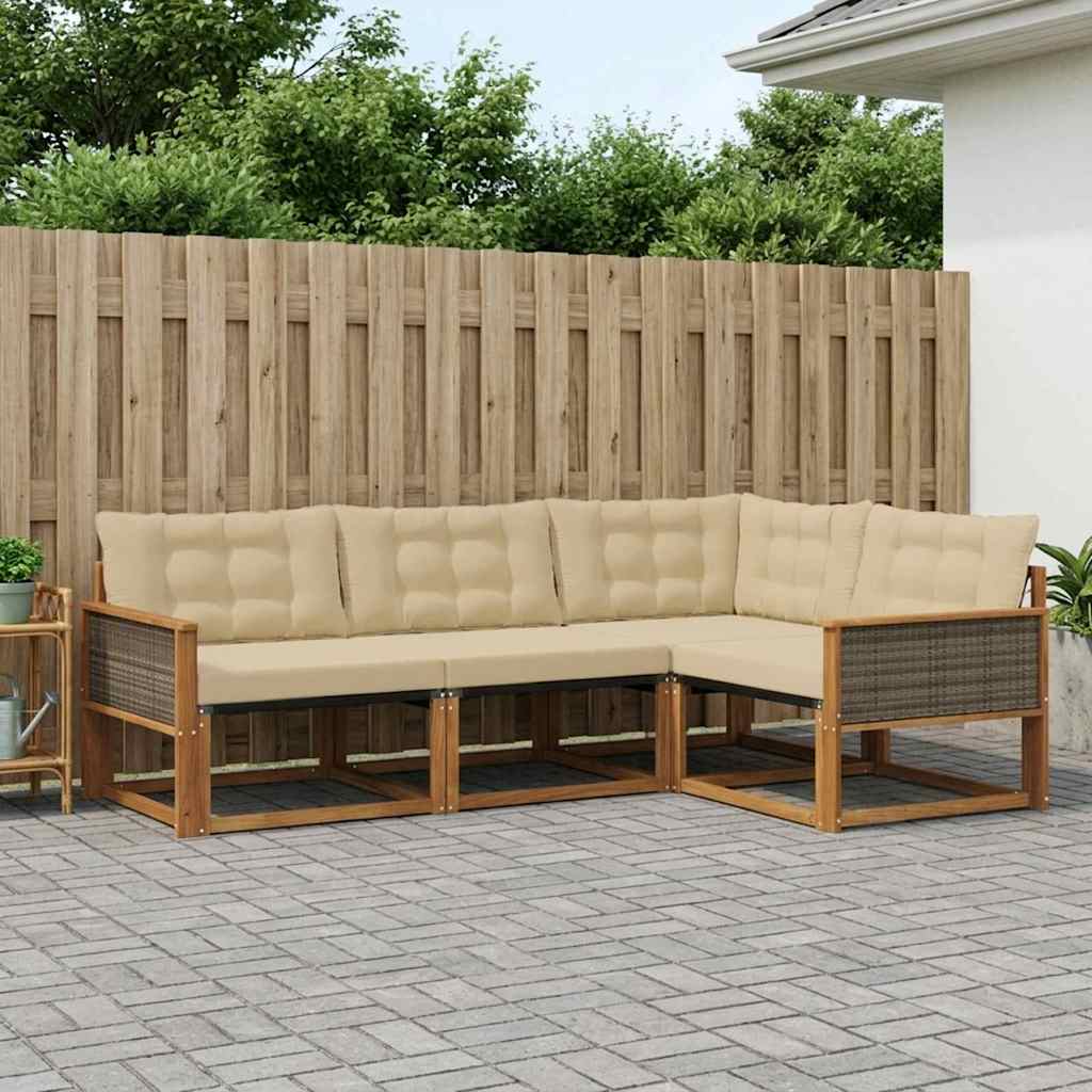 Buiten bankenset met kussen 4 pcs Natuurlijk en Beige is nu te koop bij PeponiXL, paradijselijk wonen!