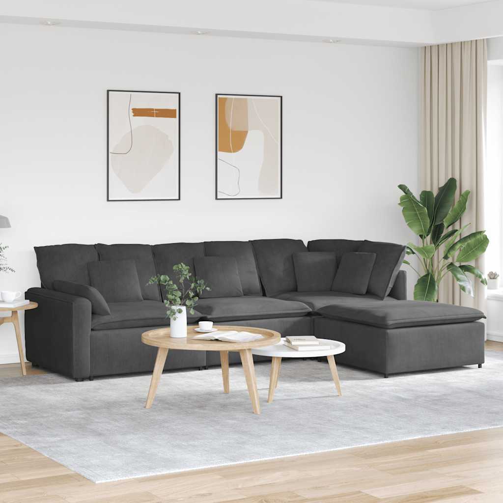 Modulaire bank met voetenbank&kussens corduroy stof donkergrijs is nu te koop bij PeponiXL, paradijselijk wonen!