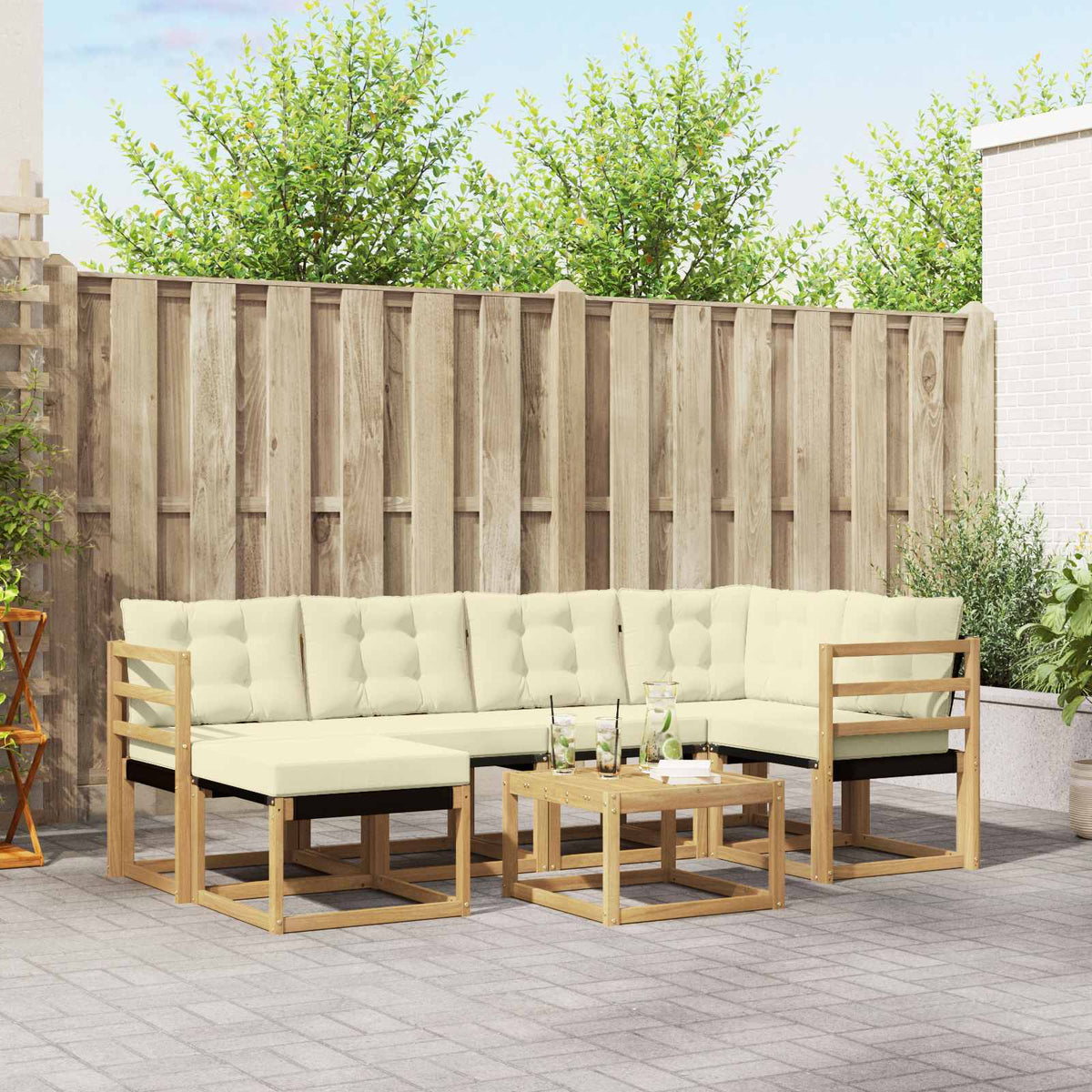 Buiten bankenset met kussen 7 pcs Wit en crèmekleurig is nu te koop bij PeponiXL, paradijselijk wonen!