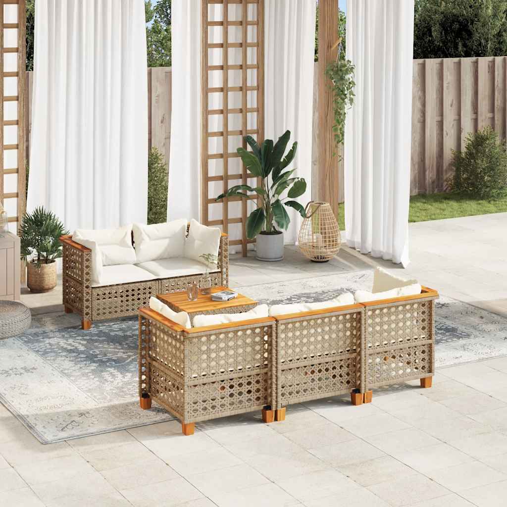 6-delige Loungeset met kussens poly rattan beige is nu te koop bij PeponiXL, paradijselijk wonen!