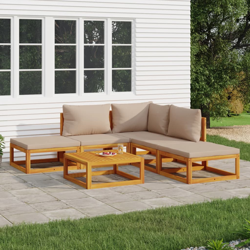 6-delige Loungeset met taupe kussens massief hout is nu te koop bij PeponiXL, paradijselijk wonen!
