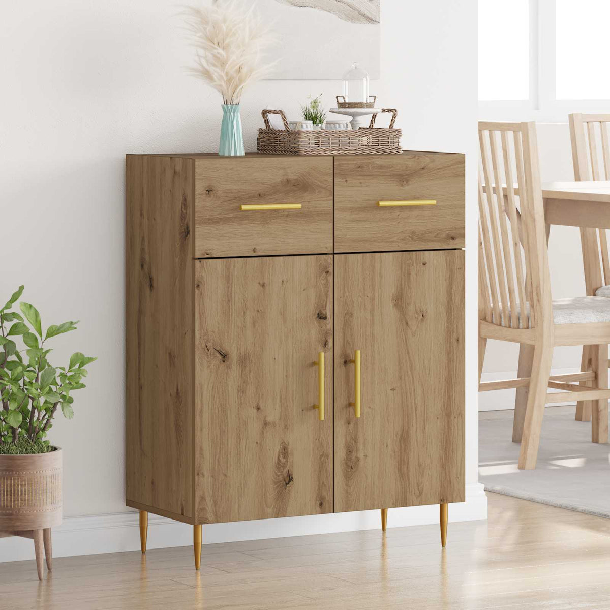 Dressoir Artisan Eiken 69,5 x 34 x 90 cm Bewerkt hout is nu te koop bij PeponiXL, paradijselijk wonen!