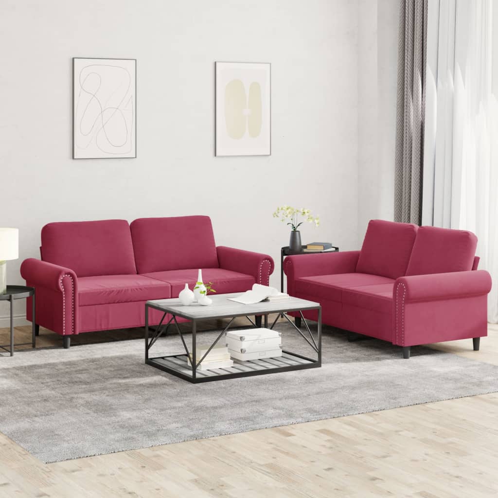 2-delige Loungeset met kussens fluweel wijnrood is nu te koop bij PeponiXL, paradijselijk wonen!
