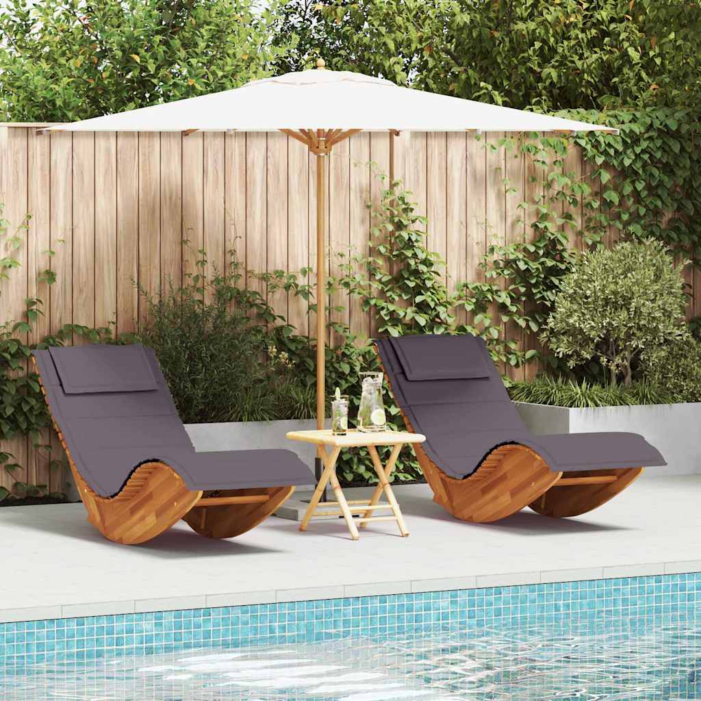Ligstoel met kussen 2-persoon 2 pcs Bruin Massief Acaciahout is nu te koop bij PeponiXL, paradijselijk wonen!