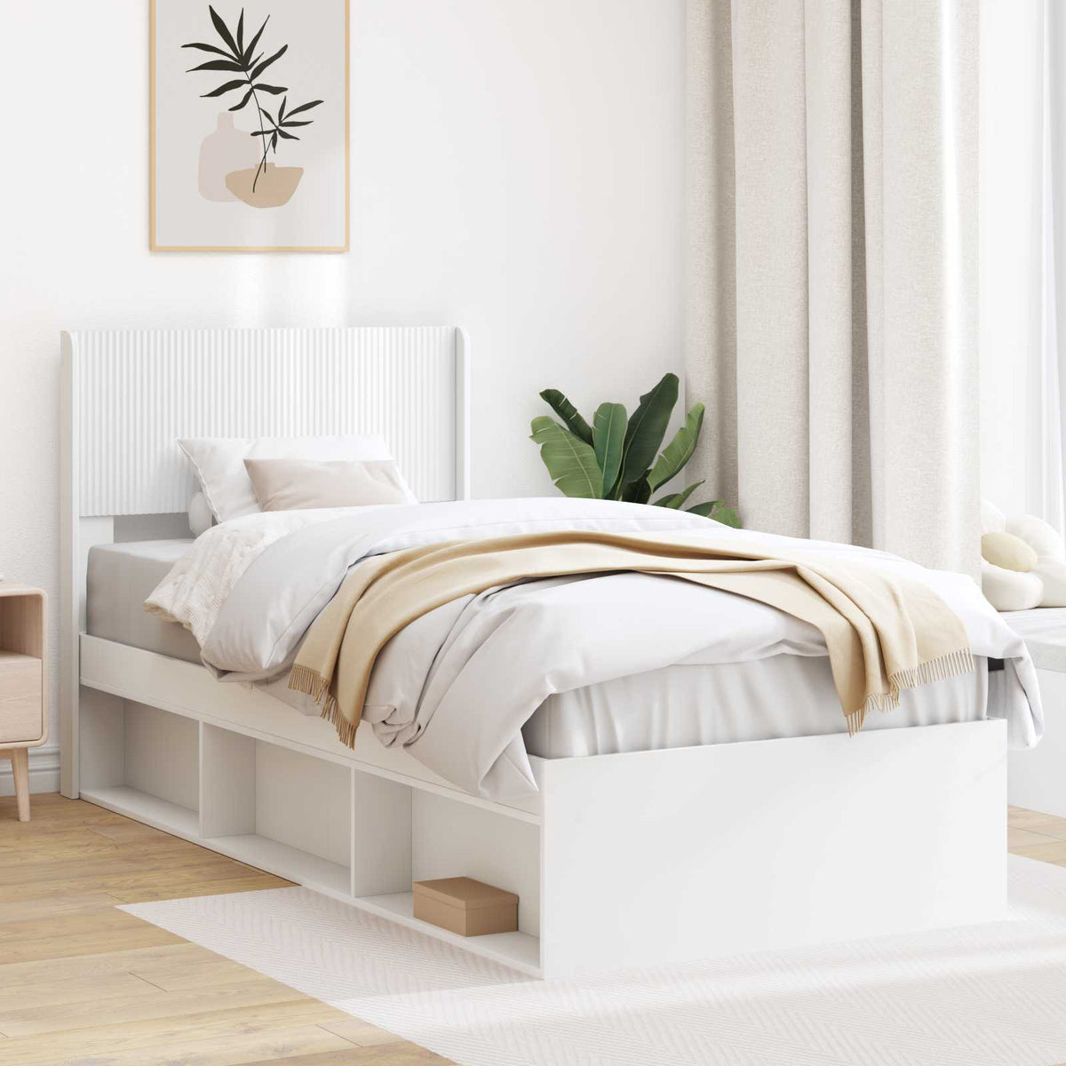 Bedframe met opbergruimte en hoofdbord Wit 90 x 200 cm is nu te koop bij PeponiXL, paradijselijk wonen!