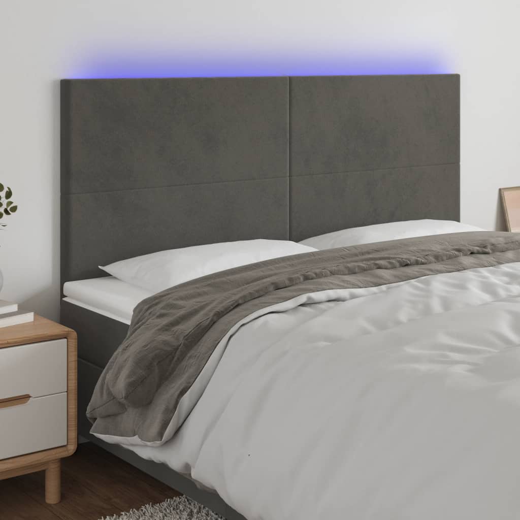 Hoofdbord LED 180x5x118/128 cm fluweel donkergrijs is nu te koop bij PeponiXL, paradijselijk wonen!