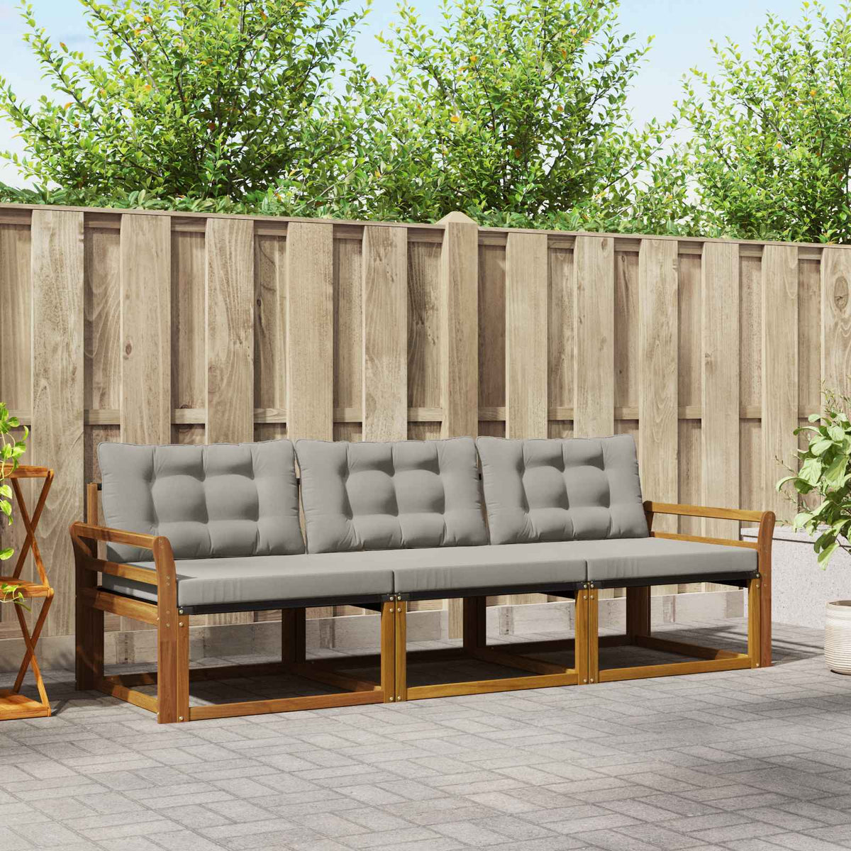 Buiten bankenset met kussen 3 pcs Natuurlijk en Lichtgrijs is nu te koop bij PeponiXL, paradijselijk wonen!