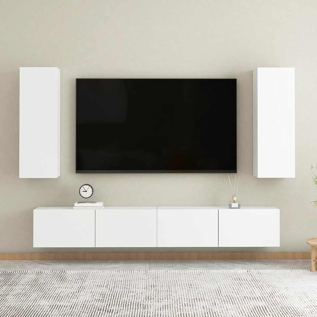 4-delige Tv-meubelset bewerkt hout wit is nu te koop bij PeponiXL, paradijselijk wonen!