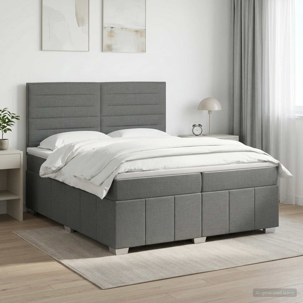 Boxspringbed met matras Donkergrijs 200 x 200 cm Stof is nu te koop bij PeponiXL, paradijselijk wonen!