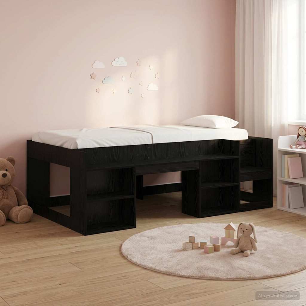 Jeugd bedframe met opbergruimte Zwart eiken 90 x 190 cm is nu te koop bij PeponiXL, paradijselijk wonen!