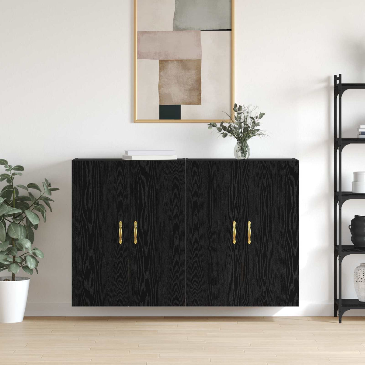 Wandkast 2 pcs Zwart Eiken 69,5 x 34 x 90 cm Bewerkt hout is nu te koop bij PeponiXL, paradijselijk wonen!