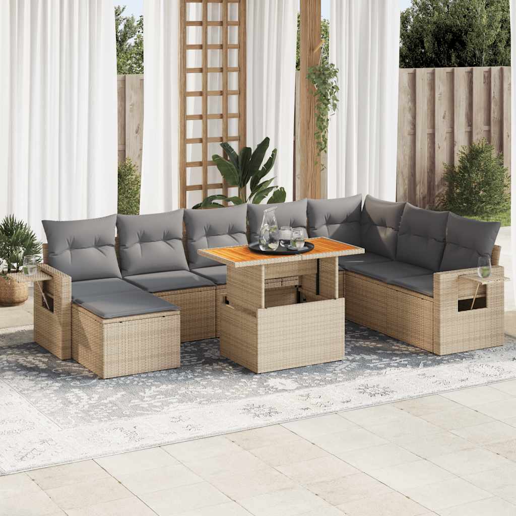 9-delige Loungeset met kussens poly rattan beige is nu te koop bij PeponiXL, paradijselijk wonen!
