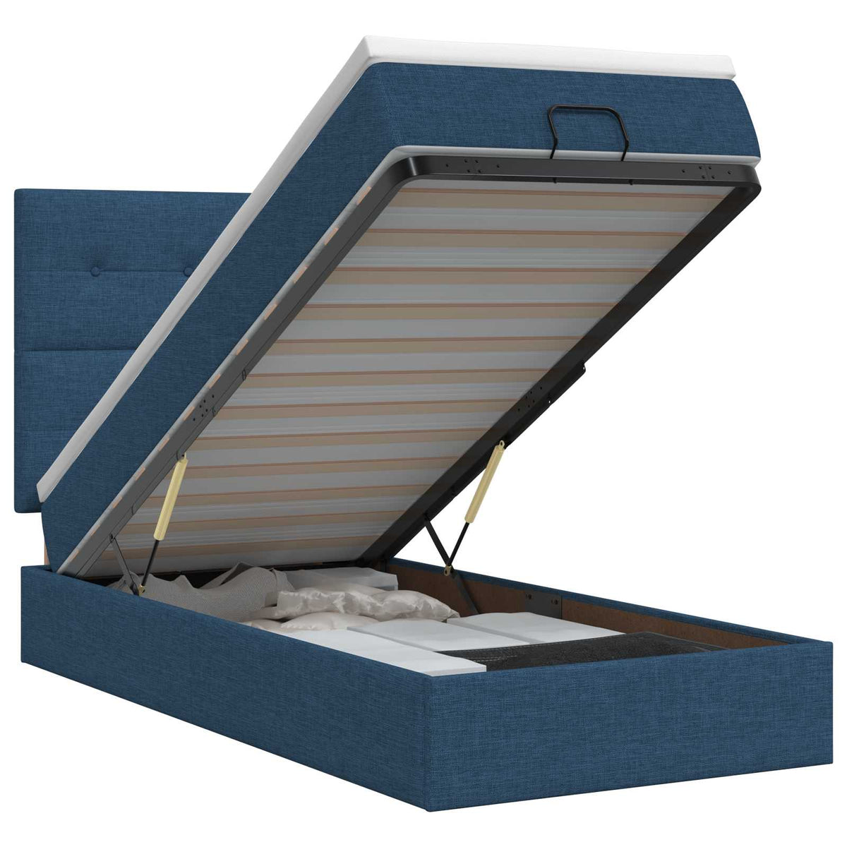 Ottoman bed met matras met hoofdeinde Blauw 100 x 200 cm Stof is nu te koop bij PeponiXL, paradijselijk wonen!