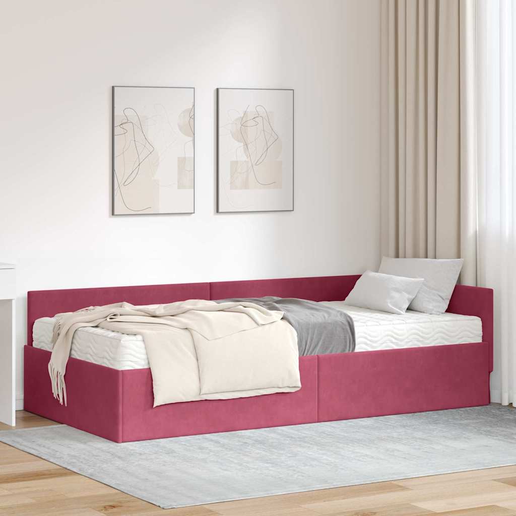 Hoekbedframe met Matras Anders 2 pcs Groen Fluweel is nu te koop bij PeponiXL, paradijselijk wonen!