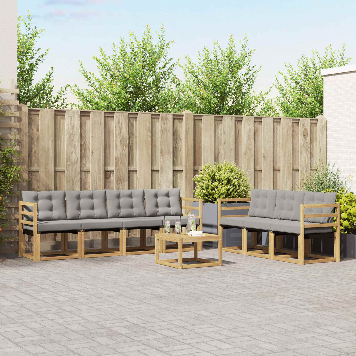 Buiten bankenset met kussen 8 pcs Wit en Lichtgrijs is nu te koop bij PeponiXL, paradijselijk wonen!
