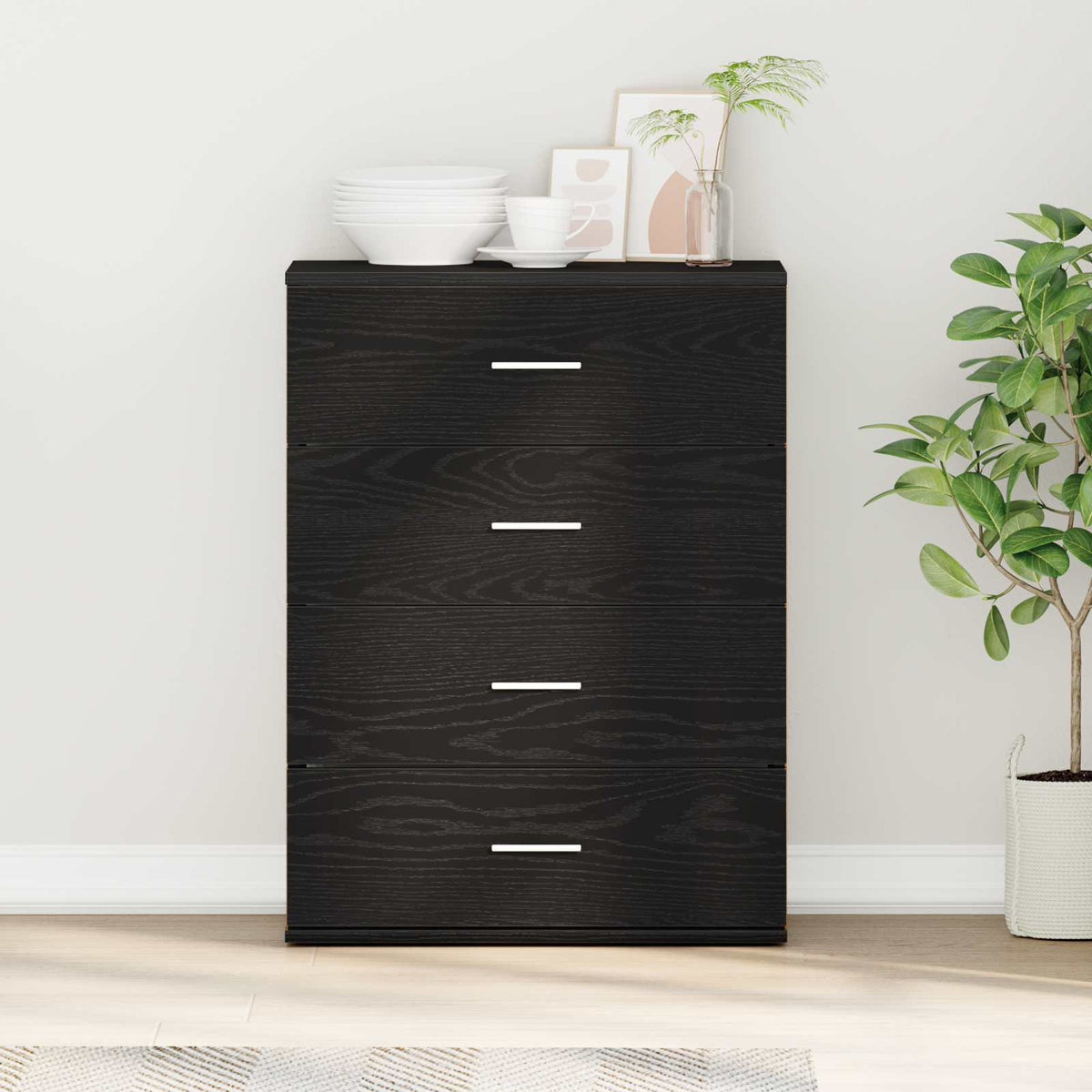 Dressoir met lade Zwart Eiken 60 x 39 x 80 cm Bewerkt hout is nu te koop bij PeponiXL, paradijselijk wonen!