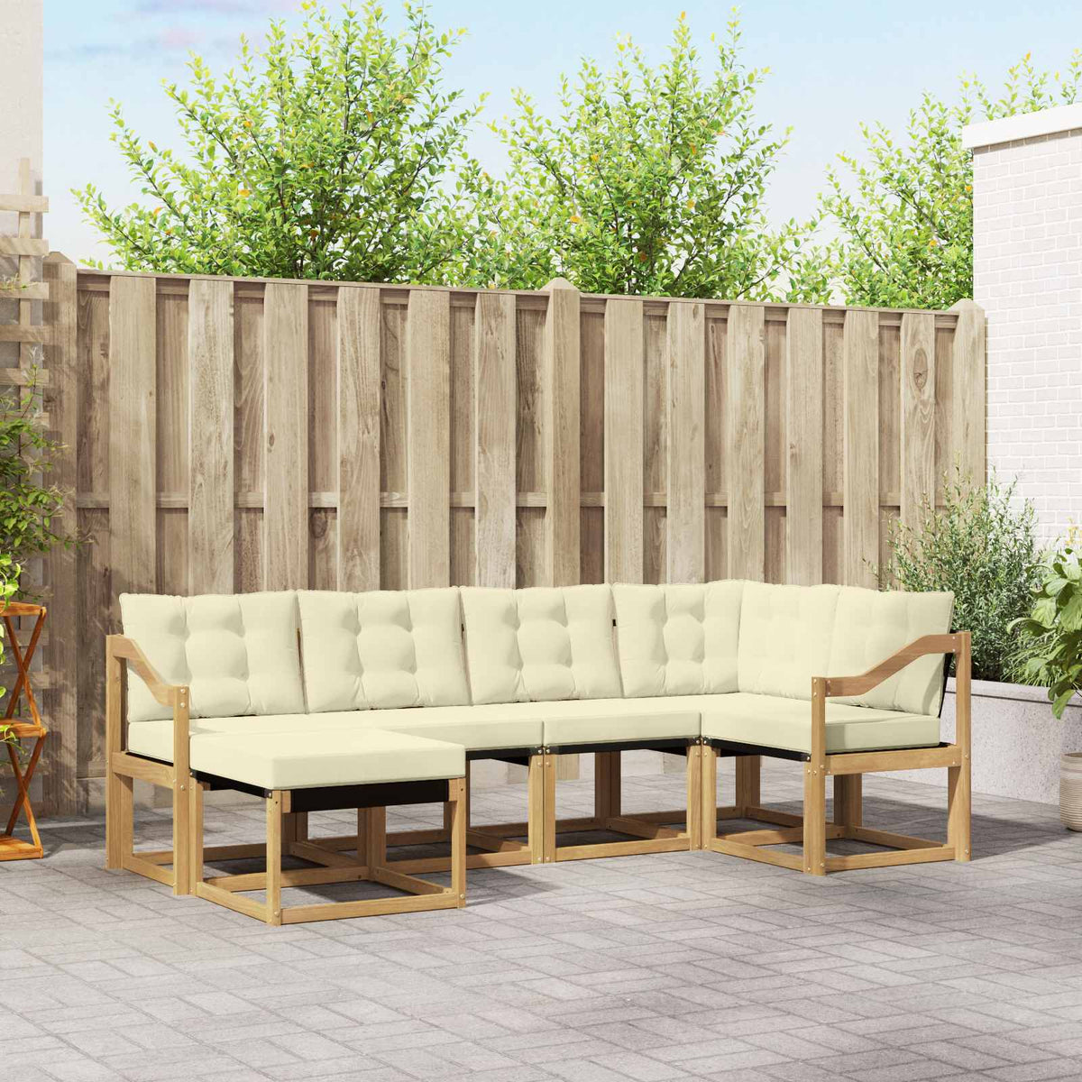 Buiten bankenset met kussen 6 pcs Wit en crèmekleurig is nu te koop bij PeponiXL, paradijselijk wonen!