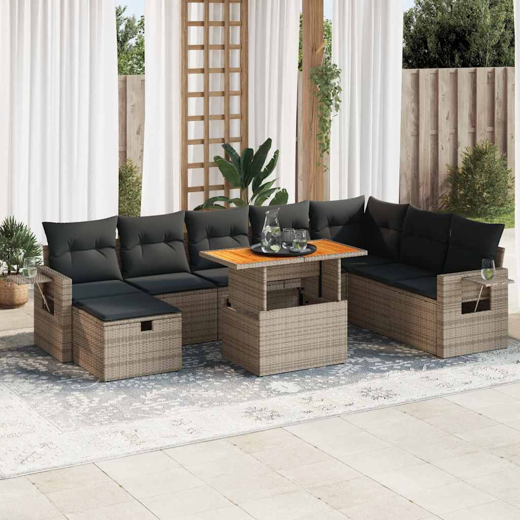 9-delige Loungeset met kussens poly rattan acacia grijs is nu te koop bij PeponiXL, paradijselijk wonen!