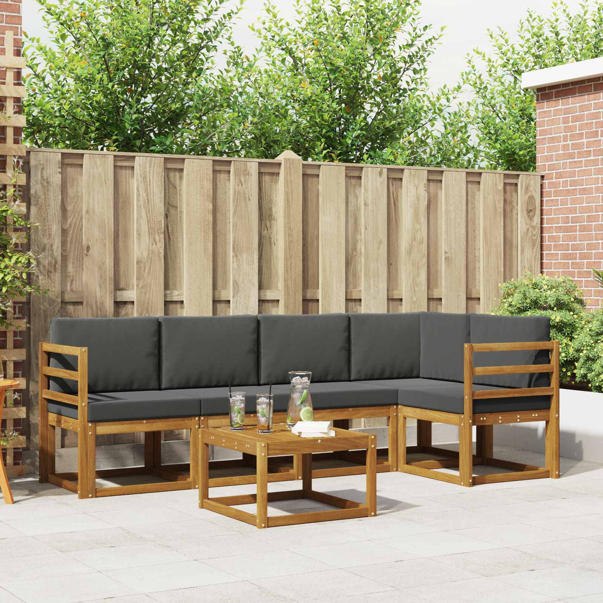 Buiten bankenset met kussen 6 pcs Natuurlijk en Antraciet is nu te koop bij PeponiXL, paradijselijk wonen!
