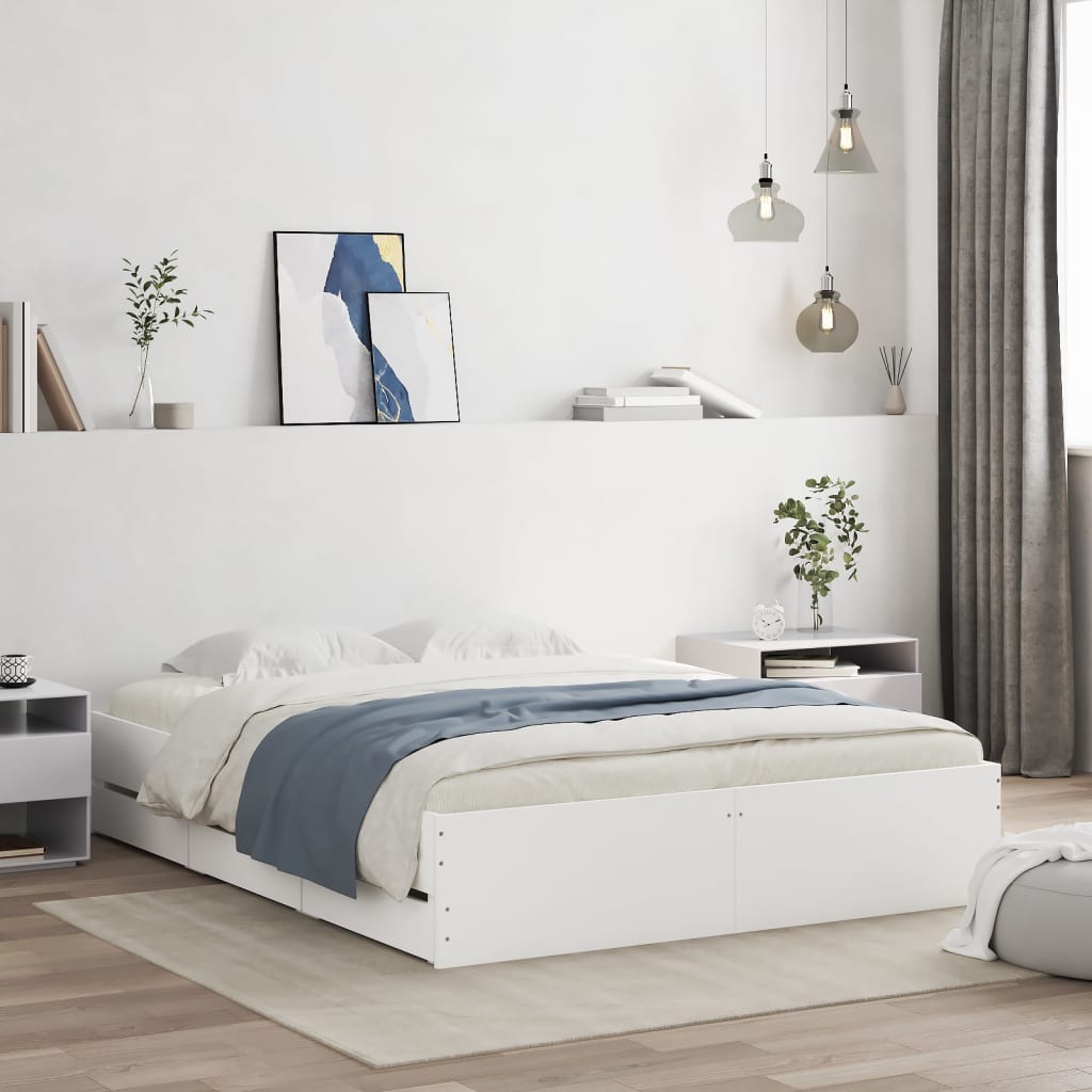 Bedframe met lades bewerkt hout wit 150x200 cm is nu te koop bij PeponiXL, paradijselijk wonen!